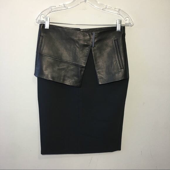 NWT Tibi Black Leather Trim Detail Pencil Skirt 2 - Picture 4 of 7